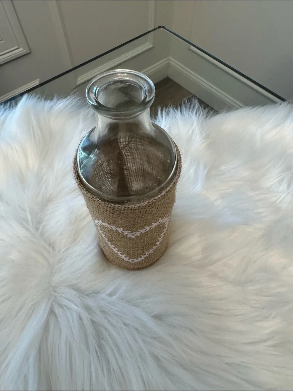 21 New Rustic Clear Glass Decorative Bottles Burlap Wrap White Heart 7.75